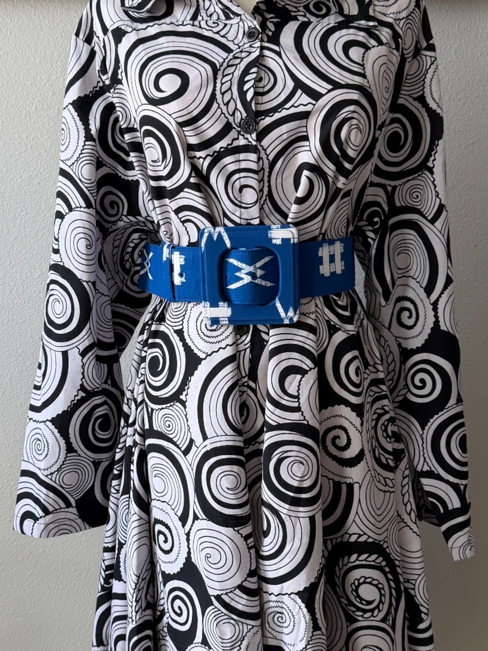 Vintage Samantha Sung Wide Canvas Waist Belt Gorgeous Blue White Sz 4 37" Long